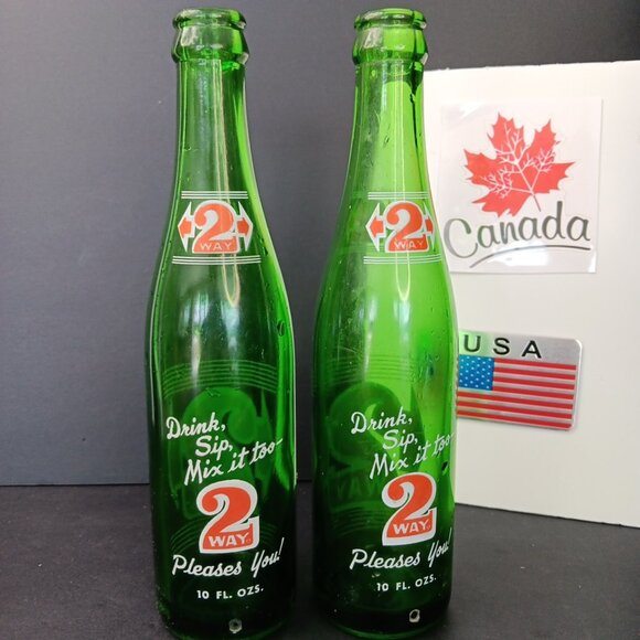 Vintage 2 WAY 10 Oz Glass Pop Bottle Pair Of 2pcs Rare Bottles! - Picture 5 of 13